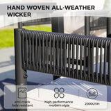 Grand patio Outdoor Dining Set for 6, 7 PCS Patio Table and Chairs Set, Metal Woven Wicker Fixed Patio Chairs with Thickened Cushions & 1 Rectangular Woodgrain Dining Table with Umbrella Hole (Black) Grand patio