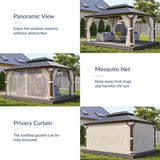 BELLEZE 12 x 16ft Hardtop Gazebo, Widen Pole Outdoor Canopy, Aluminium Frame Galvanized Steel Double Roof Waterproof Gazebo Tent with Nettings and Curtains for Patio, Backyard, Deck, Lawns, Garden BELLEZE