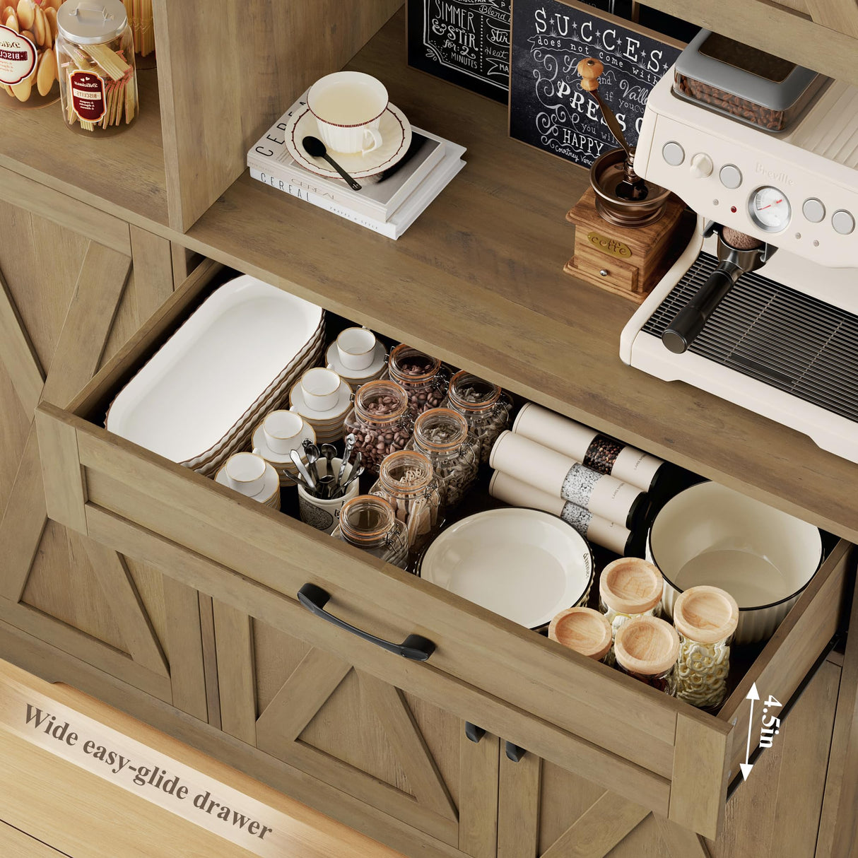 HOSTACK 71" Tall Kitchen Pantry Storage Cabinet, Farmhouse Food Pantry Cabinet with Microwave Stand, Barn Doors Kitchen Hutch Cabinet with Large Drawer and Shelves for Dining Room HOSTACK