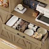 HOSTACK 71" Tall Kitchen Pantry Storage Cabinet, Farmhouse Food Pantry Cabinet with Microwave Stand, Barn Doors Kitchen Hutch Cabinet with Large Drawer and Shelves for Dining Room HOSTACK