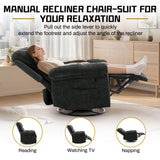 Korser Recliner Chair, Swivel Rocker Recliner Chair for Adults, Small Recliners for Small Spaces, Upholstered Manual Recliner with Side Pockets, Nursery Rocking Chair for Living Room, Chenille, Black Korser