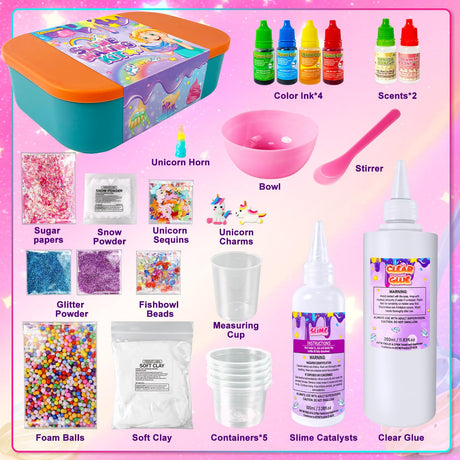 YOPINSAND DIY Slime Kit for Girls, Slime Making Kit for Girls 6-12, Glimmer Crunchy, Butter, Foam, Cloud Slime with Add-ins, Foam Balls, Charms, Party Favors Gift Toys for Kids YOPINSAND