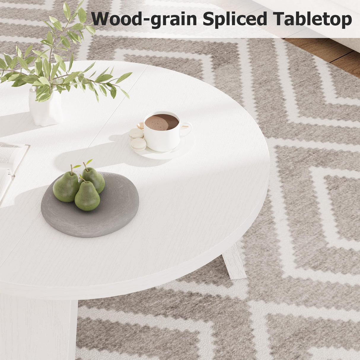 GarveeHome Round Coffee Table, Farmhouse Small Wooden Coffee Table with 3 Strong Legs, Easy Assembly, 33.5'' x 15.7'', White GarveeHome