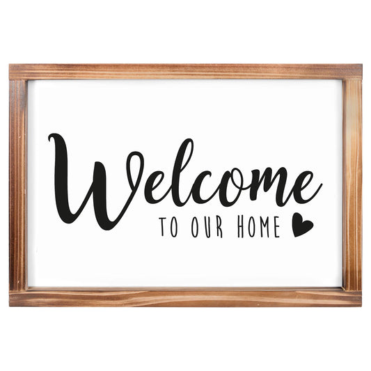 Welcome to Our Home Sign 11x16 Inch, Rustic Farmhouse Decor for the Home Sign, Wall Decorations, Modern Farmhouse Wall Decor, Rustic Wall Hanging Welcome Sign with Solid Wood Frame - WoodArtSupply