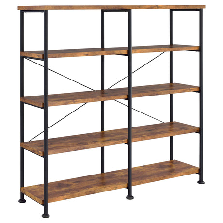 Coaster Home Furnishings Analiese Rustic Industrial 4-Tier Double Bookcase Etagere Bookshelf Office Storage Book Shelf Engineered Eco-Friendly Wood Laminate Sturdy Black Steel Rustic Nutmeg 801543 Coaster Home Furnishings