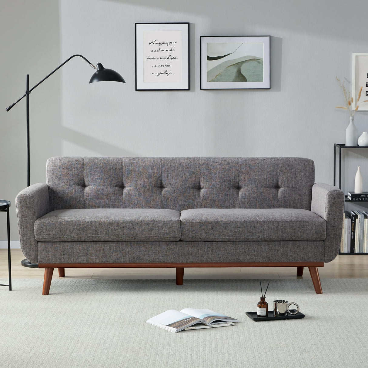 Kingfun 77.2" W Loveseat Sofa, Mid Century Modern Decor Love Seat Couches for Living Room, Button Tufted Upholstered Furniture, Solid & Easy to Install Small Couch for Bedroom Office Apartment, Gray Kingfun