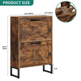 YITAHOME Shoe Storage Cabinet Entryway, 2 Flip Drawers Freestanding Organizer With Metal Legs, Narrow Storage Rack Cabinet, Rustic Brown YITAHOME