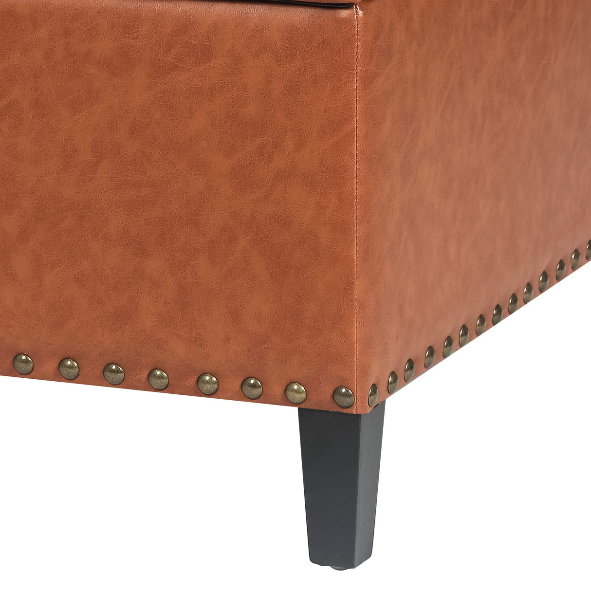 Homebeez Faux Leather Storage Ottoman Bench, Square Coffee Table Footstool Footrest with Wood Legs for Living Room (Cognac Brown) Homebeez