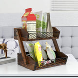Dorhors Fruit Basket for Kitchen, 2 Tier Fruit Bowl,Kitchen Counter Organizer,Wooden Vegetable Holder for Countertop,Bread Storage Basket Stand Dorhors