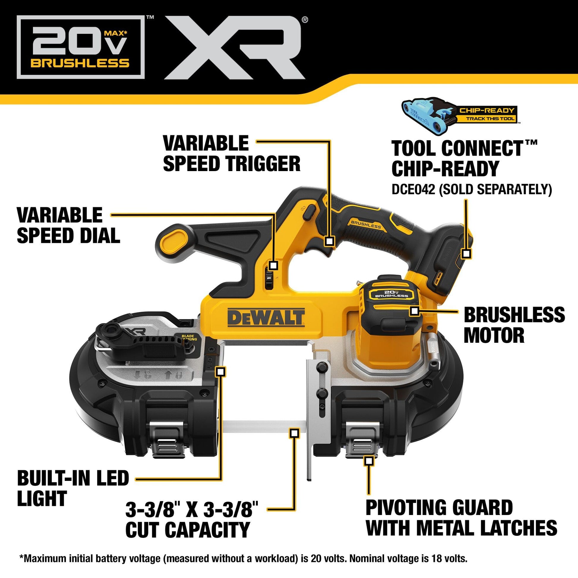 DEWALT 20V MAX XR Bandsaw, Brushless Motor, Portable and Cordless, 3-3/8 Inch Cut Capacity, Bare Tool Only (DCS378B) - WoodArtSupply