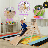 Agiyimi 4 in 1 Pikler Triangle Climber, Foldable Wooden Triangle Ladder Montessori Climbing Toys with Ramp Arch Climber Rocker Indoor Outdoor Gym Playground Climbing Toys for Toddlers(Natural) Agiyimi