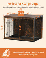 Megidok Wooden Dog Crate Furniture with Cushion, Dog Crate End Table with Tray, Double Doors Dog Crate(XL:43.1" L *28.6" W*30.3" H, Rustic Style) Megidok