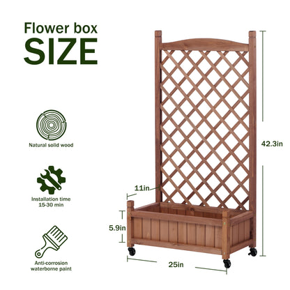 Raised Garden Bed with Trellies 2 Pack, Outdoor Wooden Planter Box & Plant Stand with Climbing Racks