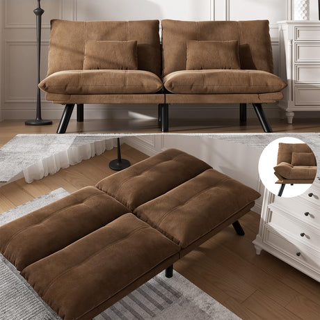 Modern Microfiber Convertible Folding Futon Couch Sofa Bed Adjustable Pillow Top Arm Memory Foam Couch Double Loveseat Sofa for Compact Living Space,Dorm,Game Studio,Apartment,Bedroom (Brown) Klwenas Maec