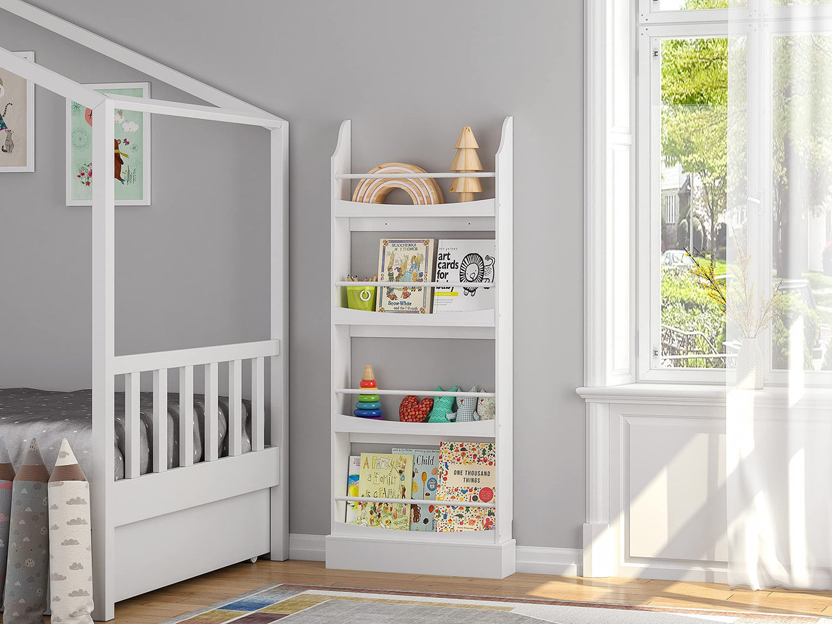 UTEX Kids Bookshelf,4 Tiers Children's Bookcases and Storage, Kids Bookcase Rack Wall for Bedroom,Study Living Room,White UTEX