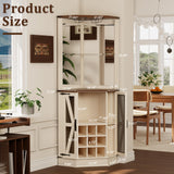 Royal Windsor Farmhouse Corner Bar Cabinet,Modern Wood Freestanding Wine Bar with Storage and Wine Holder, Tall Hutch Cabinet for Home, Display Bar Cabinet with LED Lights and Mirror, White Royal Windsor