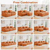 KEIKI 83" L-Shaped Teddy Modular Sectional Loveseat Sofa with 1 Ottoman & High-Density Foam Cushions & Curved Armrest & 2 Pillows, Streamlined Design Boneless 2-Seater Couch, for Living Room, Orange KEIKI