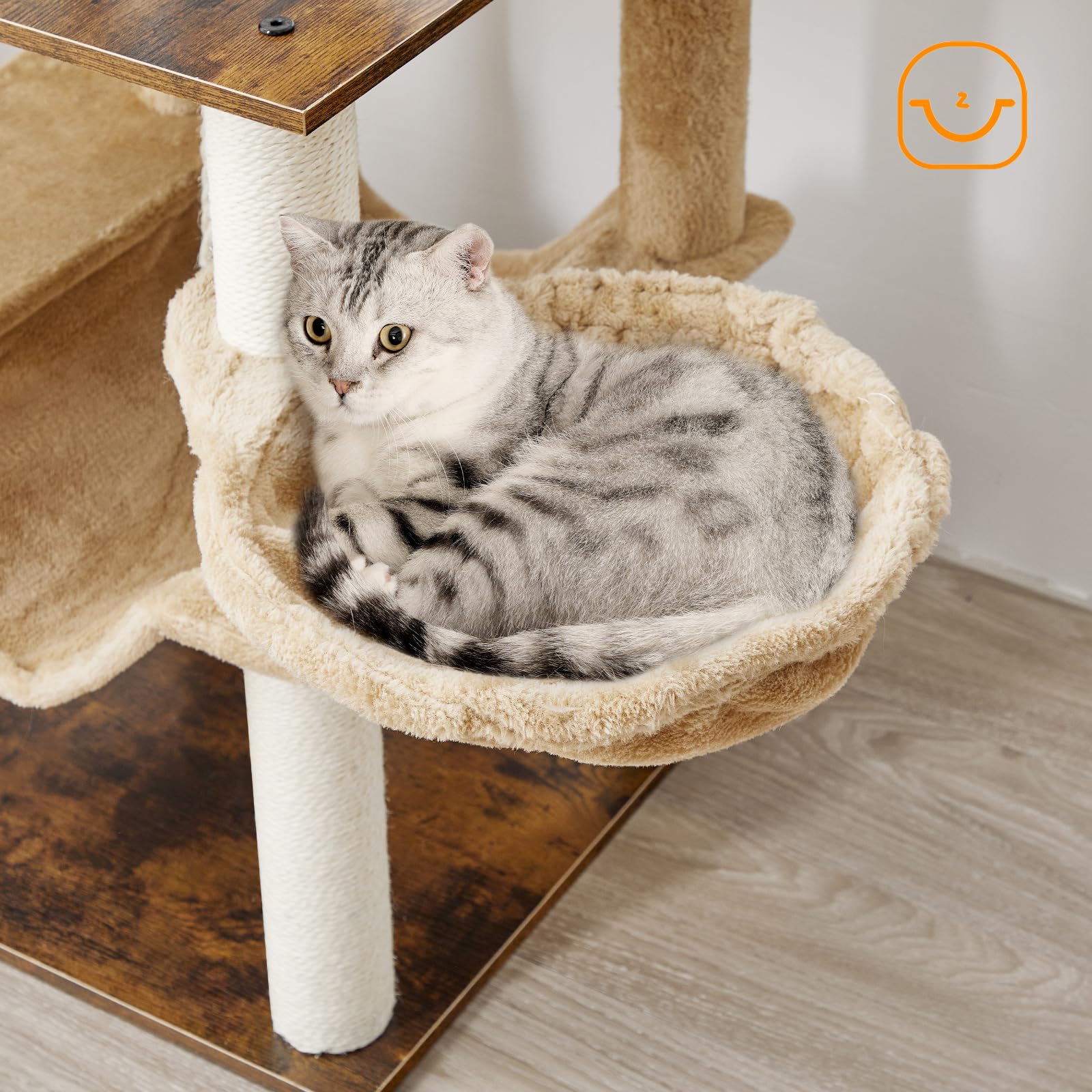 HOOBRO Cat Tree, 58.3 Inches Cat Tower for Indoor Cats, Wooden Cat House with 2 Cat Hammocks, Modern Cat Condo with Cat Scratching Posts, Cat Teaser Sticks, Soft Perches, Rustic Brown FG48CT0 - WoodArtSupply