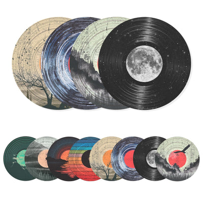 AtawLege 8 Pack Art Acoustic Panels, 14"X14"X0.4" Round Self-adhesive Soundproof Wall Panels, Unique Retro Record Decor Sound Absorbing Panels for Studio Home Office