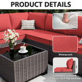 ALAULM 10 Pieces Patio Furniture Set with 2 Swivel Chairs Patio Furniture Outdoor Sectional Sofas with 55000 Gas Fire Pit Patio Conversation Set w/7 Cushions-Red ALAULM