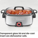 Chefman 6-Quart Slow Cooker, Electric Countertop Cooking, Stovetop & Oven-Safe Removable Insert for Browning & Sautéing, Family-Size Soups & Stews, Nonstick & Dishwasher-Safe Interior,Stainless Steel Chefman