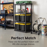 IRIS USA 12 Gallon Heavy Duty Truck Bed Toolbox Storage Tote Bins with Lids, 4 Pack - Made in USA, Tough Snap On Lockable Lid Stackable Industrial Rugged Tubs, Garage Organization Box - Black/Yellow Iris Ohyama