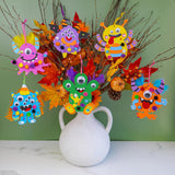 Winlyn 24 Sets Fall Kids Crafts DIY Monster Ornaments Decorations Art Sets Foam Monster Stickers Googly Eyes for Kids Autumn Halloween Classroom Party Activities Winlyn