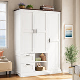 IRONCK Armoire Wardrobe Closet with 2 Drawers, 3 Doors, 2 Hanging Rods, Wardrobe Cabinet, Wooden Freestanding Bedroom Closet Cabinet with Adjustable Shelf, Storage Armoire, Rustic White IRONCK