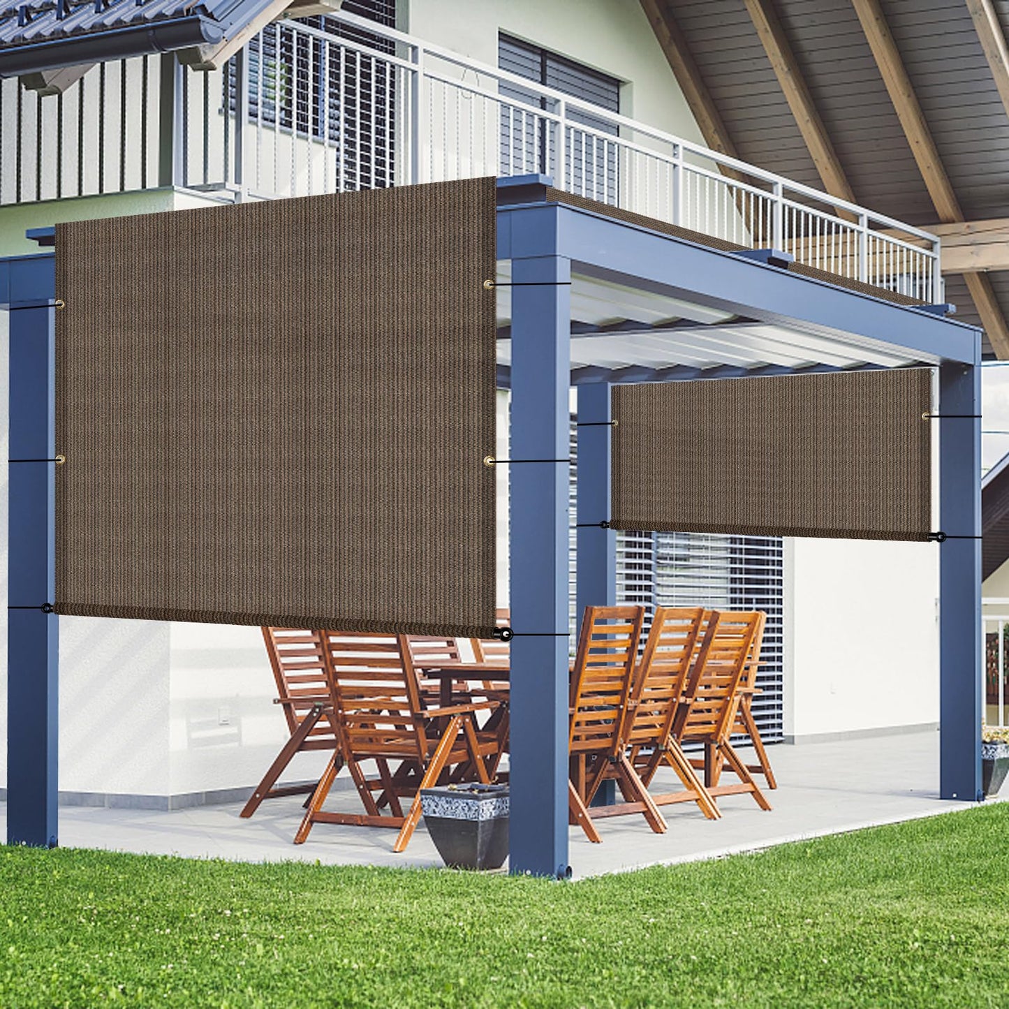 AwnPro 9' x 18' Outdoor Pergola Shade Cover Canopy for Patio Deck Porch Backyard Gazebo Replacement Shade Cover with Spaced Grommets Weighted Rods Brown - WoodArtSupply