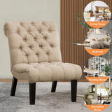 Alunaune Living Room Chairs Set of 2 Modern Accent Chair, Upholstered Tufted Armless Bedroom Chairs Lounge Sofa Backrest Fabric Recliner Chair Wood Legs-Khaki Alunaune