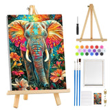 MOGTAA Elephant Paint by Numbers Kit for Adults Beginners with Frame, Flowers Adult Paint by Number Kits on Canvas with Easel, Easy DIY Aniaml Oil Painting Kits for Home Decor, 8x12in MOGTAA