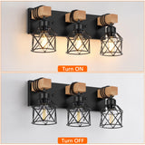 FadimiKoo 3-Light Farmhouse Vanity Light for Bathroom, Wood Bathroom Light Fixtures Over Mirror, Industrial Black Vanity Light with Metal Lampshade for Bedroom Hallway Living Room FadimiKoo