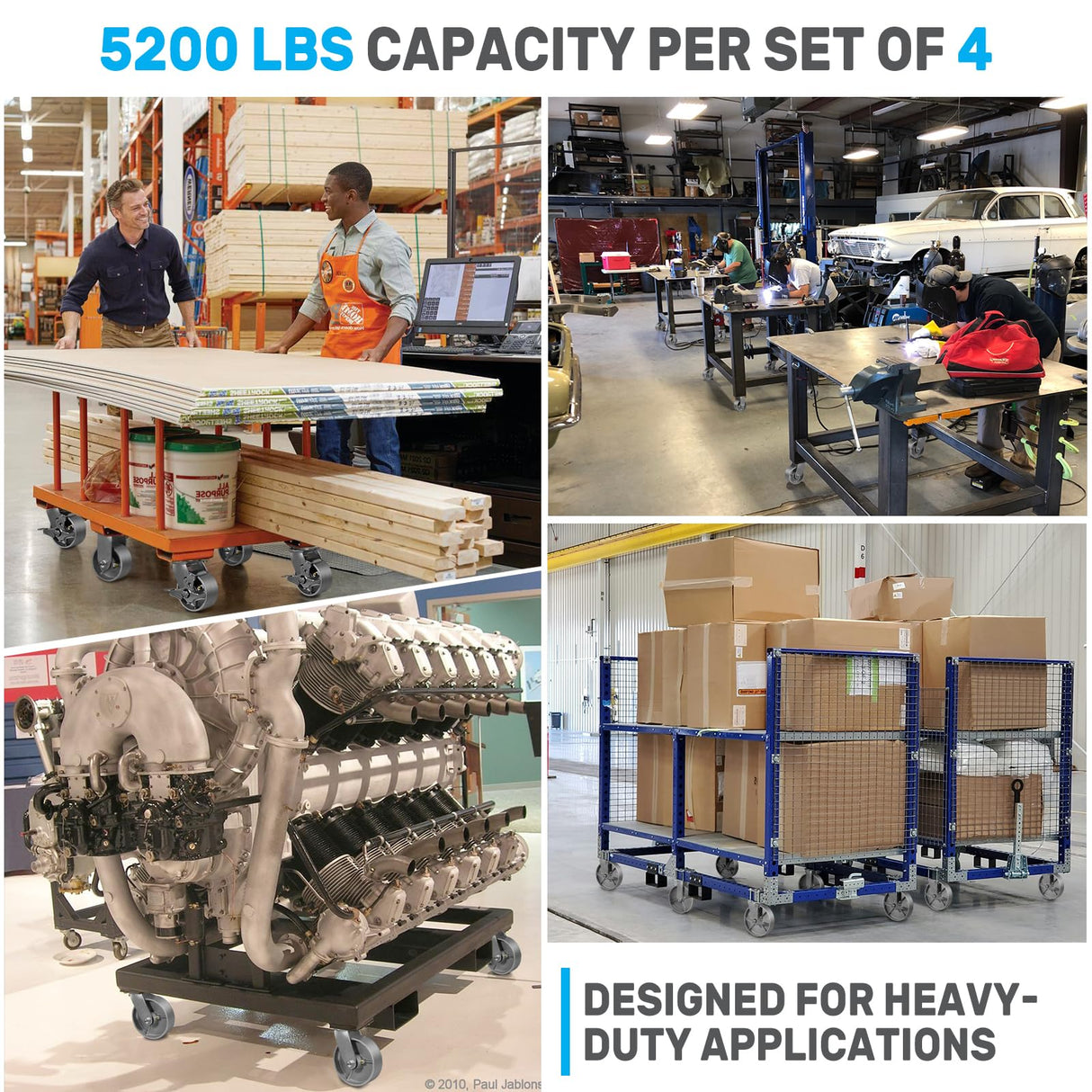 SY America 6" X 2" Cast Iron Caster Wheels,Set of 4 Heavy Duty Industrial Casters, Load Capacity 5200 lbs,Perfect Toolbox Caster Wheels-2 Brake & 2 Swivel THEGRTCWS