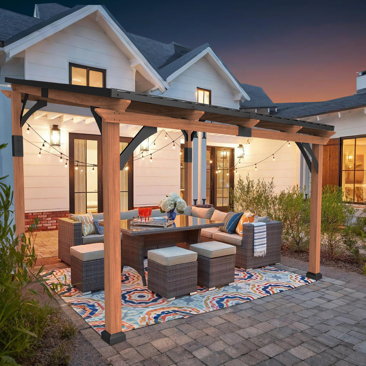 Macrout 12'x14' Outdoor Gazebo, Heavy Duty Pergola with Sloped Metal Roof and Aluminum Frame, Permanent Gazebos for Patio, Decks, Backyard, Garden, 4756 (Sloped Roof + Brown Frame, 12'x14') M MACROUT