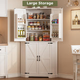 IRONCK Corner Cabinet, 72" Kitchen Pantry Cabinet, 6-Tier Freestanding Farmhouse Pantry with 4 Adjustable Shelves, 240°Swivel Doors, 2 Doors Storage, Spacious Hutch for Kitchen, Living Room, White IRONCK