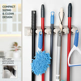 Home-it Mop and Broom Holder Wall Mount Garden Tool Storage Tool Rack Storage & Organization for the Home Plastic Hanger for Closet Garage Organizer (5-position) HOME IT