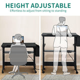 YITAHOME Height Adjustable Table with Charging Station, Portable Desk with Wheels, Small Standing Rolling Computer Desk with Tiltable Tabletop and Storage Bag, Black YITAHOME