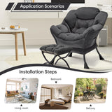 Congermom Lazy Chair with Folding Ottoman Modern Large Accent Chair,Contemporary Lounge Leisure Sofa Chair with Armrests Upholstered Sofa Armchair Reading Chair for Bedroom,Dorm & Office (Dark Grey-f) Congermom