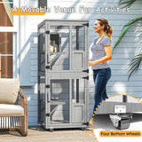 TRYKERPET 4 Tiers Catio Outdoor Cat Enclosure, Outdoor Cats House with 4 Wheels, Cat Enclosure Window Access with Removable Floor, Upgraded Resting Box, Waterproof Roof, Wooden Indoor Pet Cage, Grey TRYKERPET