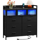 Lulive 9-Drawer Dresser & Chest of Drawers with LED Lights, Power Outlets & Acrylic Window - Modern Storage Organizer for Bedroom, Living Room, Closet (Black) Lulive