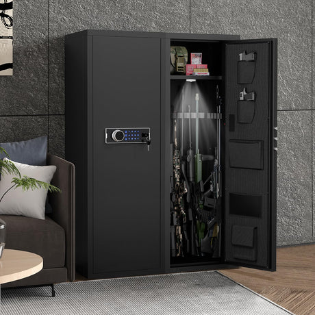 5-8 DIY assemble Gun Safe for Rifles Shotguns Pistols | Large Capacity Heavy Duty Steel Security Cabinet | Electronic Digital Lock with Quick Access | with Pistol Pouches, Adjustable Gun Stocks Gareinwuds