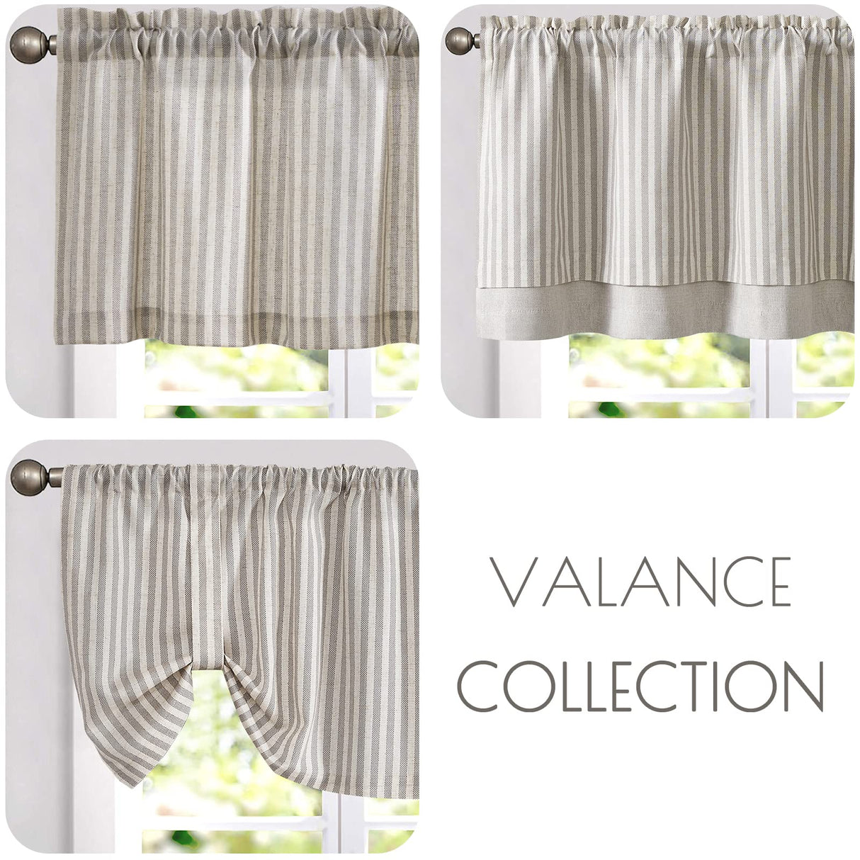 jinchan Linen Valance Curtain Striped Valance for Windows 18 Inch Blackout Kitchen Curtain Farmhouse Double Layer for Living Room Ticking Rod Pocket 1 Panel Taupe Grey on Linen jinchan