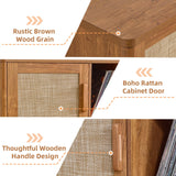 LEYAOYAO Large Record Player Stand with Vinyl Storage Up to 450 Albums, Wood Rattan Boho Record Storage Accent Cabinet, Modern Stereo Media Cabinets, Wide Turntable Stand for Living Room, Tea Brown LEYAOYAO