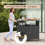 Outdoor Grill Table with Storage, Outdoor Grill Cart for BBQ, Patio, and Backyard, Outdoor Kitchen Island with Stainless Steel Top, 44.88 x 18.11 x 35.43 inch Samesay