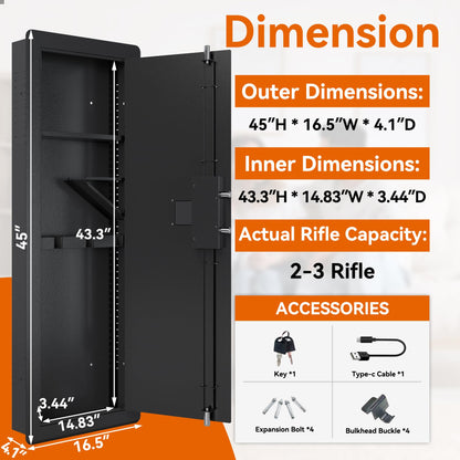 Roomfitters Wall Gun Safe: Quick-Access Rifle Safe with Removable Shelf and Digital Keypad (Black and Silver) – Ideal Gun Safes for Home and Wall Safes Between the Studs