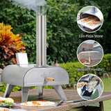 BIG HORN OUTDOORS Pizza Ovens Wood Pellet 12” Pizza Oven Cooking Pizza Maker Portable Stainless Steel Pizza Grill, Silver Portable Party use BIG HORN OUTDOORS