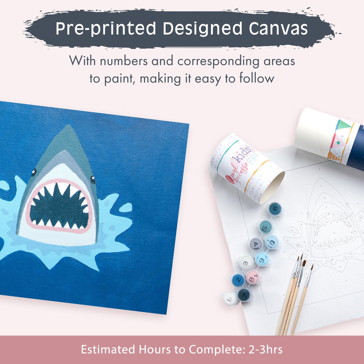 Pink Picasso Kits Paint by Number for Kids Ages 5-12 | DIY 8x10 Beginners Kids Paint Set Color by Numbers Canvas Painting Kits | As Seen On Shark Tank & Oprah's Favorite Thing| (Shorty Shark) Pink Picasso