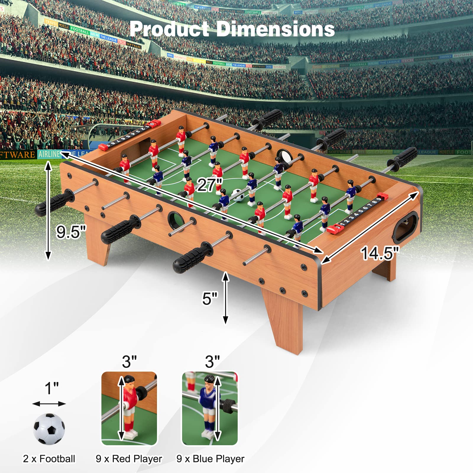 Giantex 27" Foosball Table, Easily Assemble Wooden Soccer Game Table Top w/Footballs, Indoor Table Soccer Set for Arcades, Game Room, Bars, Parties, Family Night - WoodArtSupply