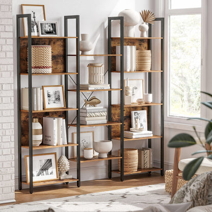 VASAGLE Industrial 5-Tier Bookcase with 14 Shelves in Rustic Brown and Black - WoodArtSupply