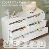 Decofy Fluted 6 Drawers Dresser for Bedroom, 55 Inch Wood Dressers with Gold Handles, Modern Dressers with Wave Texture, Large Storage Chest of Drawers, Bedroom Dresser Organizer (Pure White) Decofy